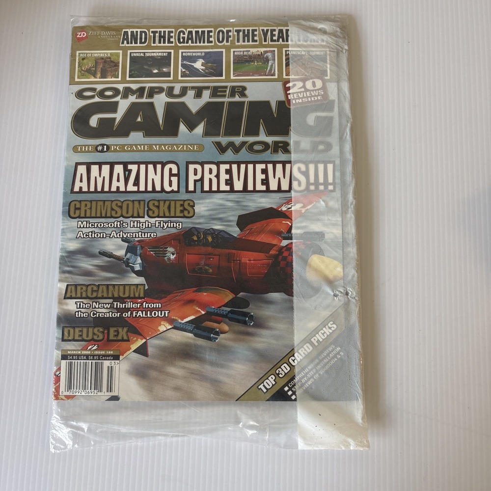 Computer Gaming World March 2000 Issue 188 Crimson Skies Arcanum Deus New Sealed